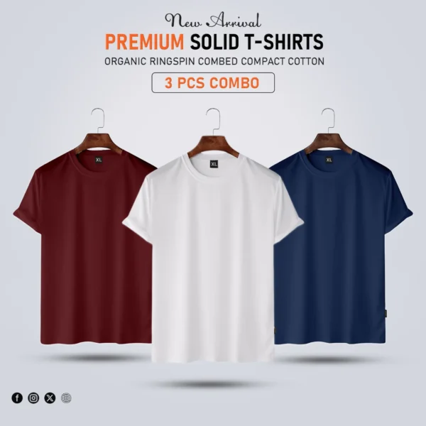 3 pcs Premium Solid T-Shirt Combo Offer - Image 2