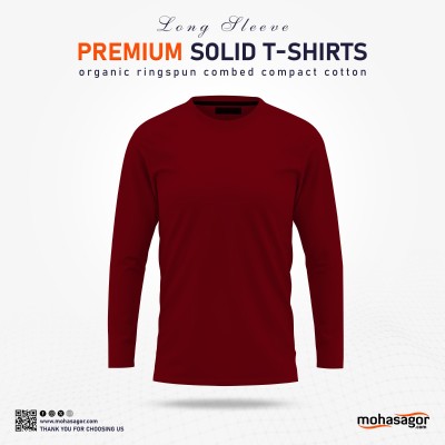 Men's Full Sleeve Solid T-Shirt- Maroon