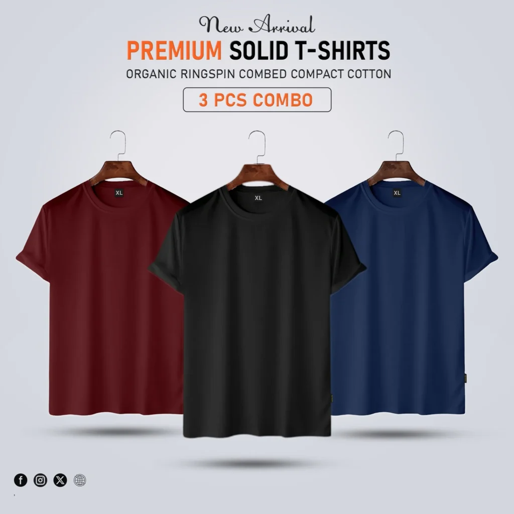 3 pcs Premium Solid T-Shirt Combo Offer